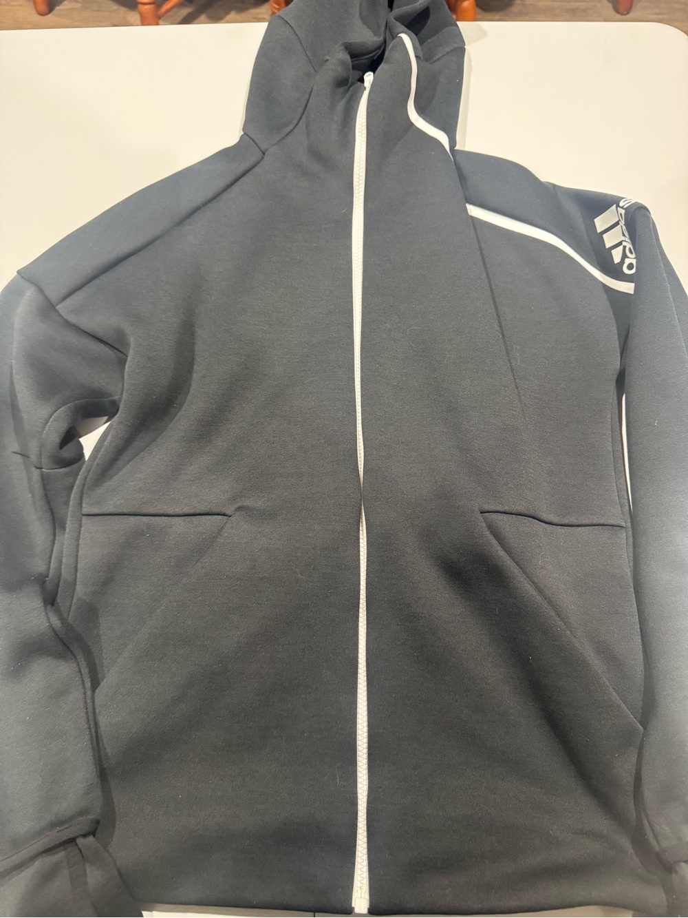 adidas Black Hooded Performance Jacket with White Accents
